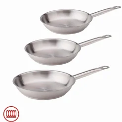 Agnelli Acciaio Inox Set Padelle Basse Induzione Con Manico Tubolare Set 3 Pz