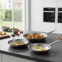 Agnelli Acciaio Inox Set Padelle Basse Induzione Con Manico Tubolare Set 3 Pz