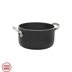 Agnelli AlBlack Casseruola Alta Induzione In Alluminio Antiaderente 5mm Con 2 Maniglie Inox
