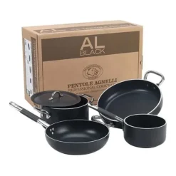 Agnelli AlBlack 1907 Casseruola Alta Induzione In Alluminio Antiaderente 5mm Con 2 Maniglie Inox