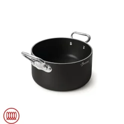 Agnelli AlBlack 1907 Casseruola Alta Induzione In Alluminio Antiaderente 5mm Con 2 Maniglie Inox
