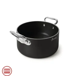 Agnelli AlBlack 1907 Casseruola Alta Induzione In Alluminio Antiaderente 5mm Con 2 Maniglie Inox