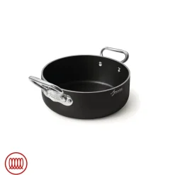 Agnelli AlBlack 1907 Casseruola Bassa Induzione In Alluminio Antiaderente 5mm Con 2 Maniglie Inox