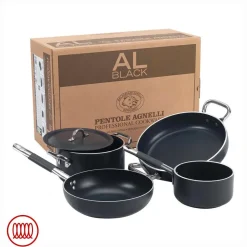 Agnelli AlBlack 5mm Batteria Pentole Antiaderenti In Alluminio Set 5 Pz