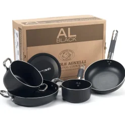 Agnelli AlBlack 5mm Batteria Pentole Antiaderenti In Alluminio Set 5 Pz