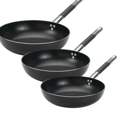 Agnelli Alblack 3 mm Tris Padelle Alte Svasate Antiaderenti In Alluminio Con Manico Cool Inox - Set 3 Pz