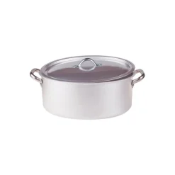 Agnelli Alluminio 3mm Professionale Casseruola Alta Ovale Con Coperchio e 2 Maniglie Inox