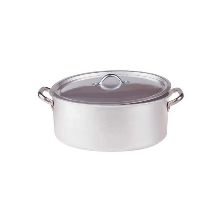 Agnelli Alluminio 3mm Professionale Casseruola Alta Ovale Con Coperchio e 2 Maniglie Inox