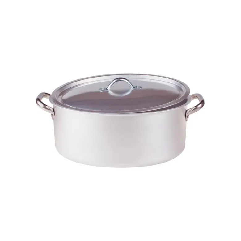 Agnelli Alluminio 3mm Professionale Casseruola Alta Ovale Con Coperchio e 2 Maniglie Inox