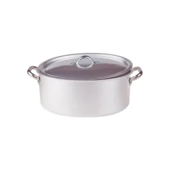 Agnelli Alluminio 3mm Professionale Casseruola Alta Ovale Con Coperchio e 2 Maniglie Inox