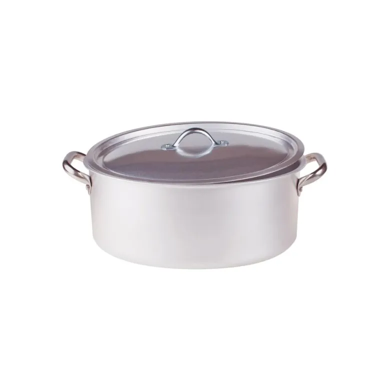 Agnelli Alluminio 3mm Professionale Casseruola Alta Ovale Con Coperchio e 2 Maniglie Inox