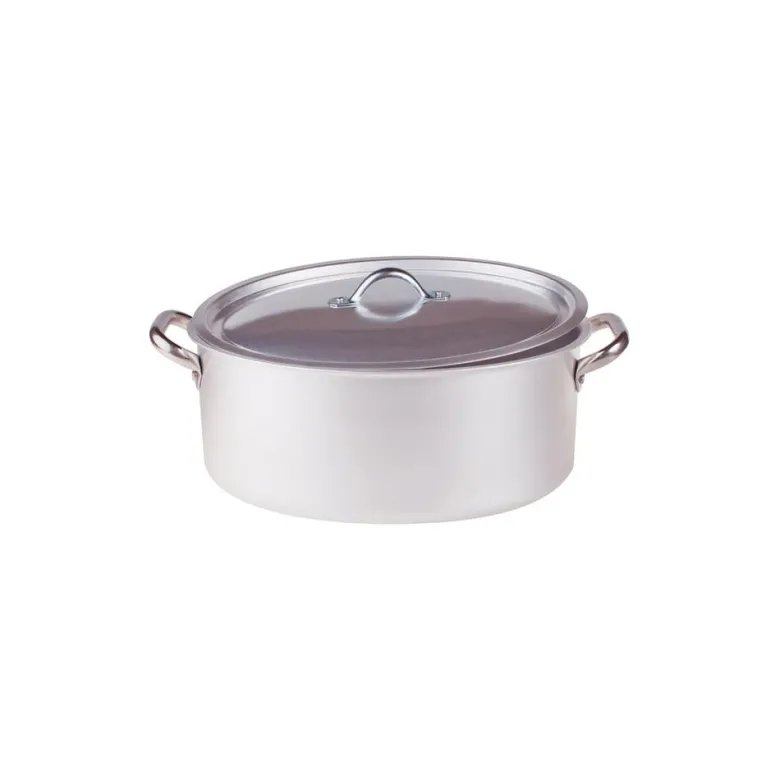 Agnelli Alluminio 3mm Professionale Casseruola Alta Ovale Con Coperchio e 2 Maniglie Inox