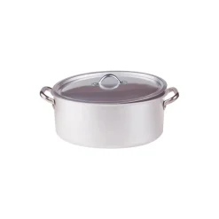 Agnelli Alluminio 3mm Professionale Casseruola Alta Ovale Con Coperchio e 2 Maniglie Inox