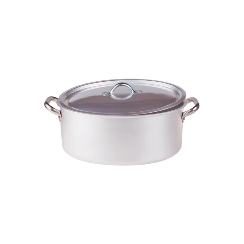 Agnelli Alluminio 3mm Professionale Casseruola Alta Ovale Con Coperchio e 2 Maniglie Inox
