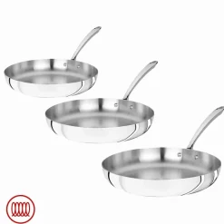 Agnelli Alu-Inox 3-Ply Set Padelle Basse Induzione Con Manico 1907 Inox In Aluinox Cromate Set 3 Pz