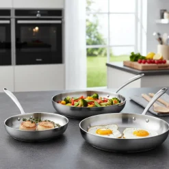 Agnelli Alu-Inox 3-Ply Set Padelle Basse Induzione Con Manico 1907 Inox In Aluinox Cromate Set 3 Pz