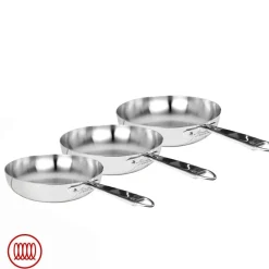 Agnelli Alu-Inox 3-Ply Set Padelle Alte Svasate Con Manico Tubolare In AluInox Cromato Set 3 Pz