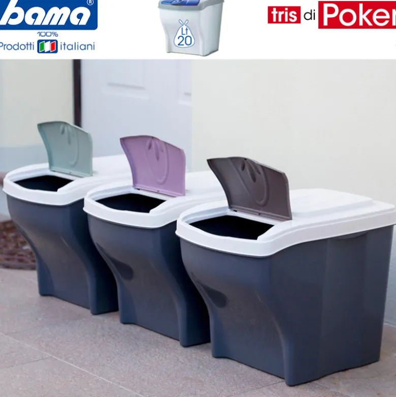 Bama Tris Di Poker Pattumiera Raccolta DIfferenziata In Plastica - Set 3 Pz
