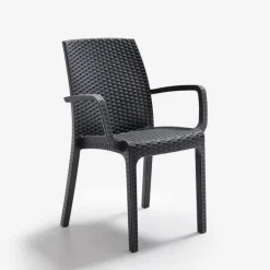 Bica Verona Rattan Sedia da Esterno Con Braccioli Impilabile In Polipropilene