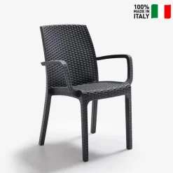 Bica Verona Rattan Sedia da Esterno Con Braccioli Impilabile In Polipropilene