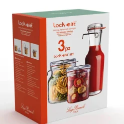 Bormioli Luigi Lock-Eat Set Vasetti Ermetici in Vetro - Set 3 Pezzi