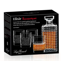 Bormioli Luigi Mixology Elixir Set Whisky Bottiglia e Bicchieri In Vetro - Set 5 Pz