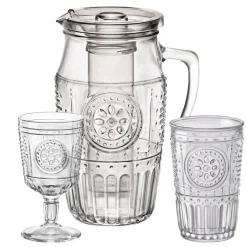 Bormioli Rocco Romantic Set Caraffa Con Calici e Bicchieri In Vetro Decorato Set 13 Pz