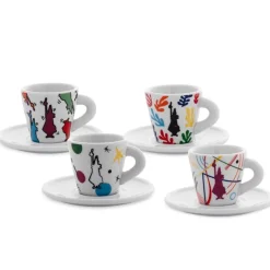 9 cl - Bialetti Arte Tazzina Espresso Con Piattino In Porcellana Set 4 Pz