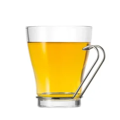 24 cl - Borgonovo Debora Tazza Tè In Vetro Con Manico In Acciaio - Set 6 Pz