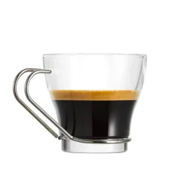 11 cl - Borgonovo Debora Tazzina Caffè In Vetro Con Manico In Acciaio - Set 6 Pz
