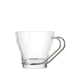 11 cl - Borgonovo Debora Tazzina Caffè In Vetro Con Manico In Acciaio - Set 6 Pz