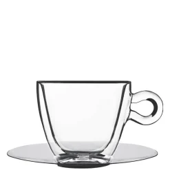 30 cl - Bormioli Luigi Themic Glass Tazza Multiuso In Vetro Termico Con Piattino In Acciaio Inonx - Set 2 Pz