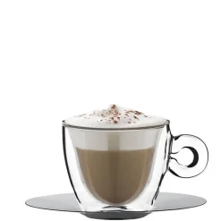 16.5 cl - Bormioli Luigi Thermic Glass Tazza Cappuccino Doppia Parete Con Piattino In Acciaio - Set 2 Pz