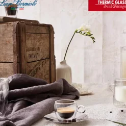 16.5 cl - Bormioli Luigi Thermic Glass Tazza Cappuccino Doppia Parete Con Piattino In Acciaio - Set 2 Pz