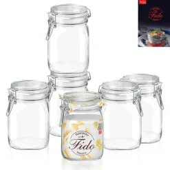 100 cl - Bormioli Rocco Fido Vasetto Ermetico In Vetro Con Ricettario Fido - Set 6 Pz