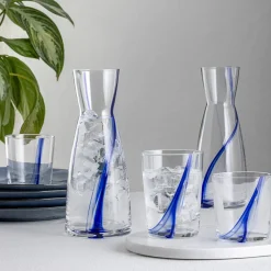 107.5 cl - Bormioli Rocco Stria Blu Caraffa Acqua In Vetro - Set 6 Pz