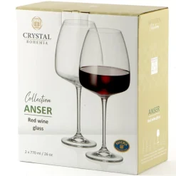 77 cl - Crystalex Bohemia Anser Calice Vino Rosso in Vetro - Set 2 Pezzi