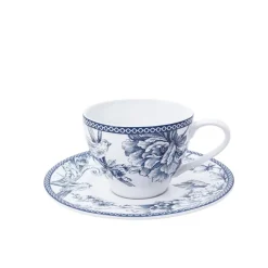 24 cl - H&H Kensington Tazza Tè Con Piattino Decorata In Porcellana - Set 4 Pz