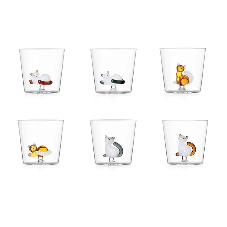 30 cl - Ichendorf Tabby Cat Bicchiere Acqua Gatti in Vetro Borosilicato - Set 6 Pezzi