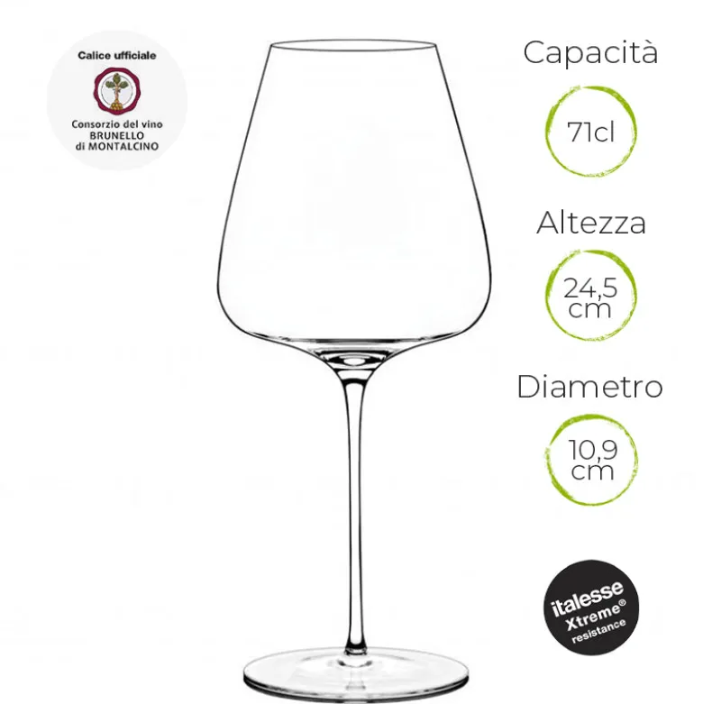71 cl - Italesse T-Made 70 Calice Vino Rosso in Vetro - Set 2 Pezzi