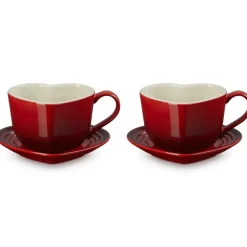 22 cl - Le Creuset Cuore Tazza Cappuccino Con Piattino In Gres Vetrificato Set 2 Pz