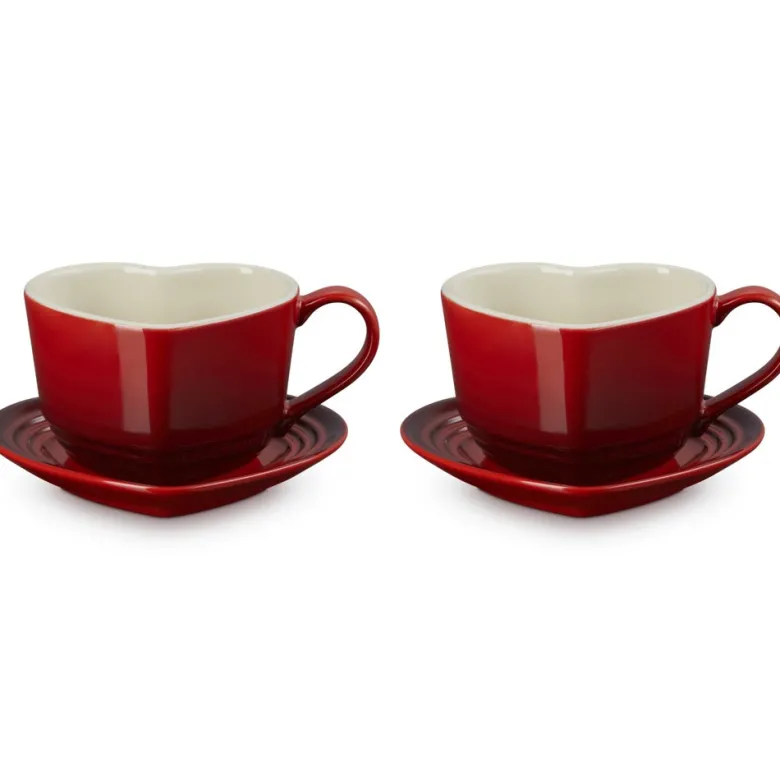 22 cl - Le Creuset Cuore Tazza Cappuccino Con Piattino In Gres Vetrificato Set 2 Pz