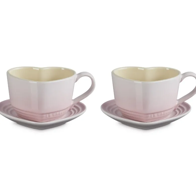 22 cl - Le Creuset Cuore Tazza Cappuccino Con Piattino In Gres Vetrificato Set 2 Pz
