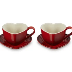 22 cl - Le Creuset Cuore Tazza Cappuccino Con Piattino In Gres Vetrificato Set 2 Pz