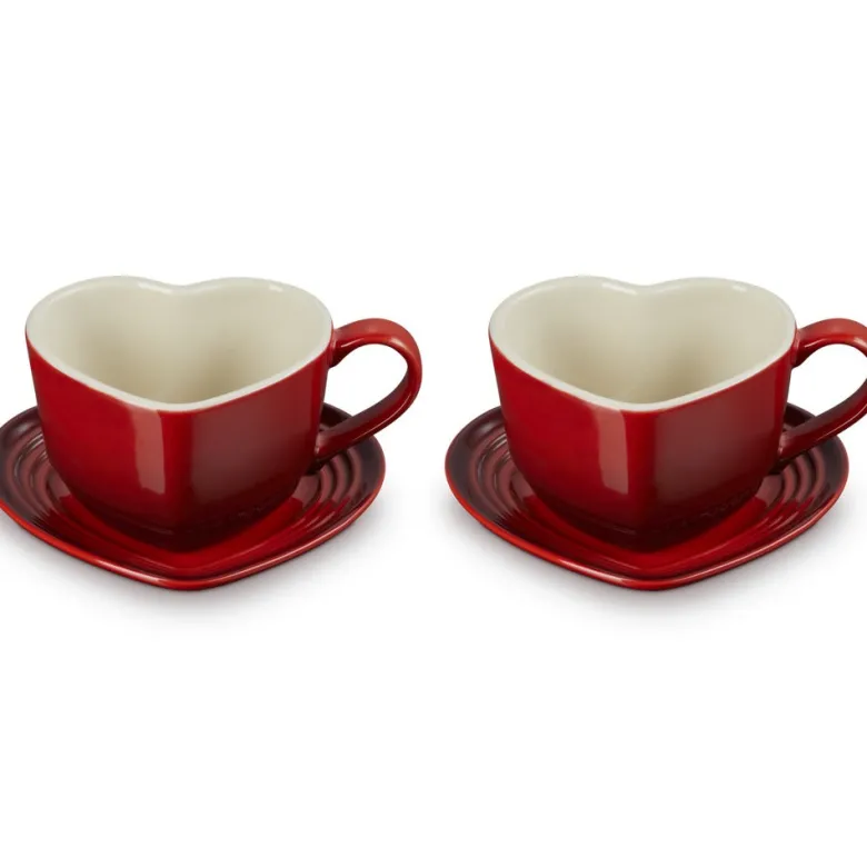 22 cl - Le Creuset Cuore Tazza Cappuccino Con Piattino In Gres Vetrificato Set 2 Pz