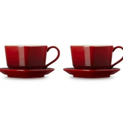 22 cl - Le Creuset Cuore Tazza Cappuccino Con Piattino In Gres Vetrificato Set 2 Pz