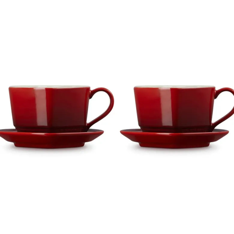 22 cl - Le Creuset Cuore Tazza Cappuccino Con Piattino In Gres Vetrificato Set 2 Pz