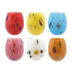 35 cl - Murano Bicchiere Acqua A Pois in Vetro - Set 6 Pezzi