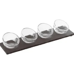 4.3 cl Paderno Happy Hour Coppette per Aperitivo Con Supporto Vassoio In Ardesia - Set 5 Pz