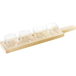 6.8 cl - Paderno Happy Hour Coppette per Aperitivo Con Supporto Vassoio In Legno - Set 5 Pz